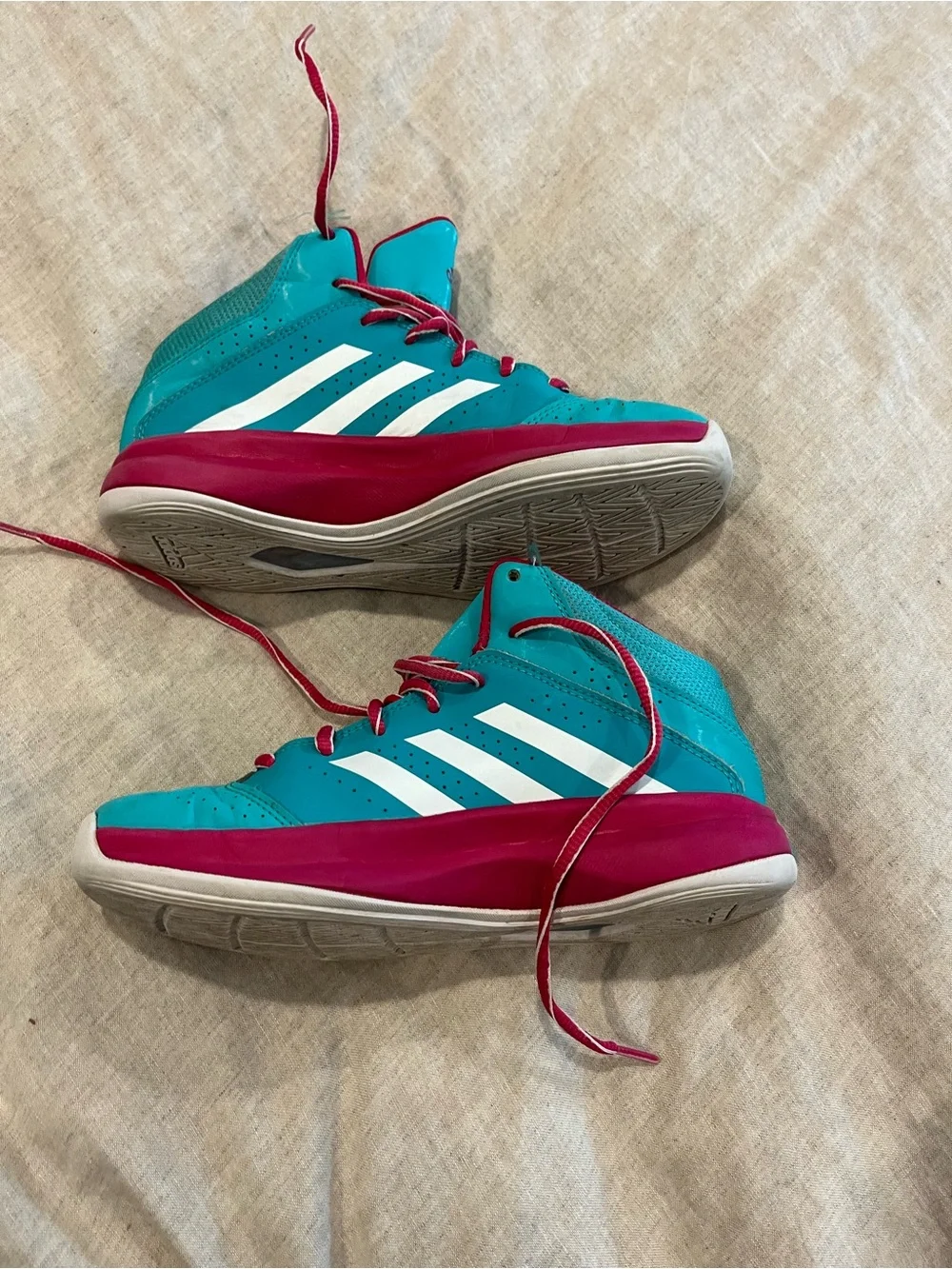 Adidas Teal & Pink Mid-Top Basketball Shoes
